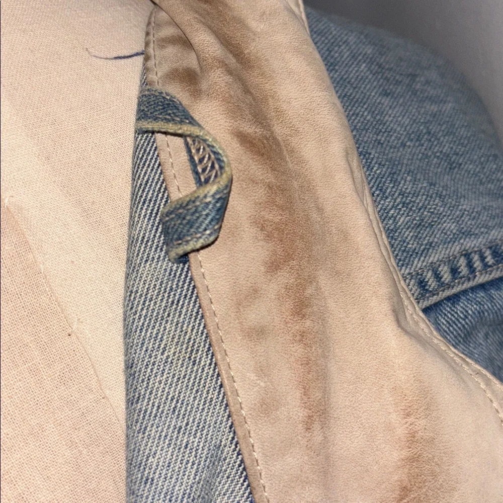 VINTAGE Banana Republic Trucker Jacket Men XL Blue Denim Jean Leather Collar 90s
